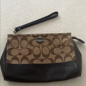 Coach Tan and Brown Signature Wristlet